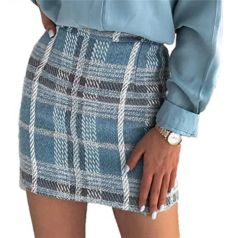 

Новая мода горячая Распродажа Женская клетчатая мини-юбка Повседневная Высокая талия выше колена облегающая трапециевидная короткая юбка-...