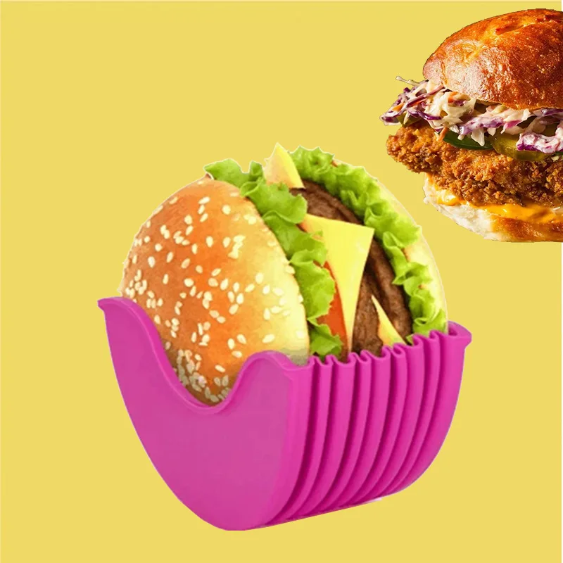 

Silicone Reusable Burger Handheld Fixed Box Anti-Drop washable Retractable Non-Contact Food Sandwich Hamburger Box plastic clip