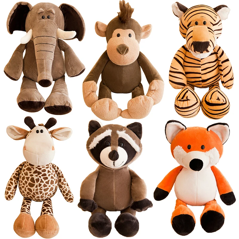 Милые плюшевые животные, 25 см, плюшевая игрушка, енот, слон, жираф, лиса, Лев, тигр, обезьяна, собака, плюшевые игрушки-животные для детей, мягк...