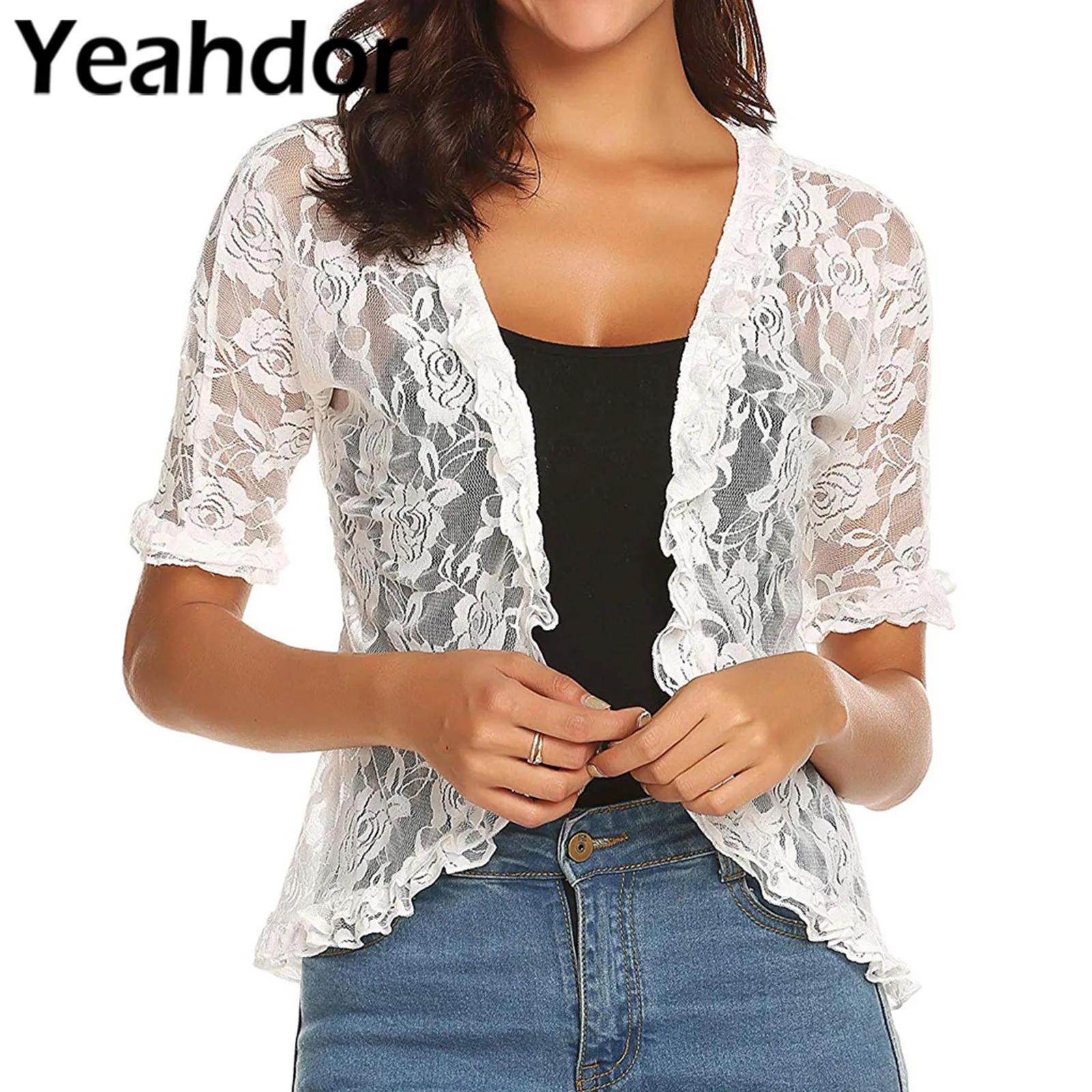 Женская кружевная шаль с оборками и цветочным принтом|Свадебные жакеты/накидки| |