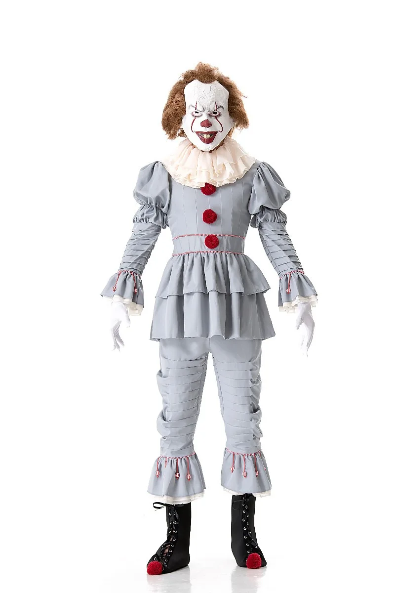 Белый карнавальный костюм Pennywise от «Возвращение Джокера. Аксессуар: брюки воротник перчатка крышка ботинка