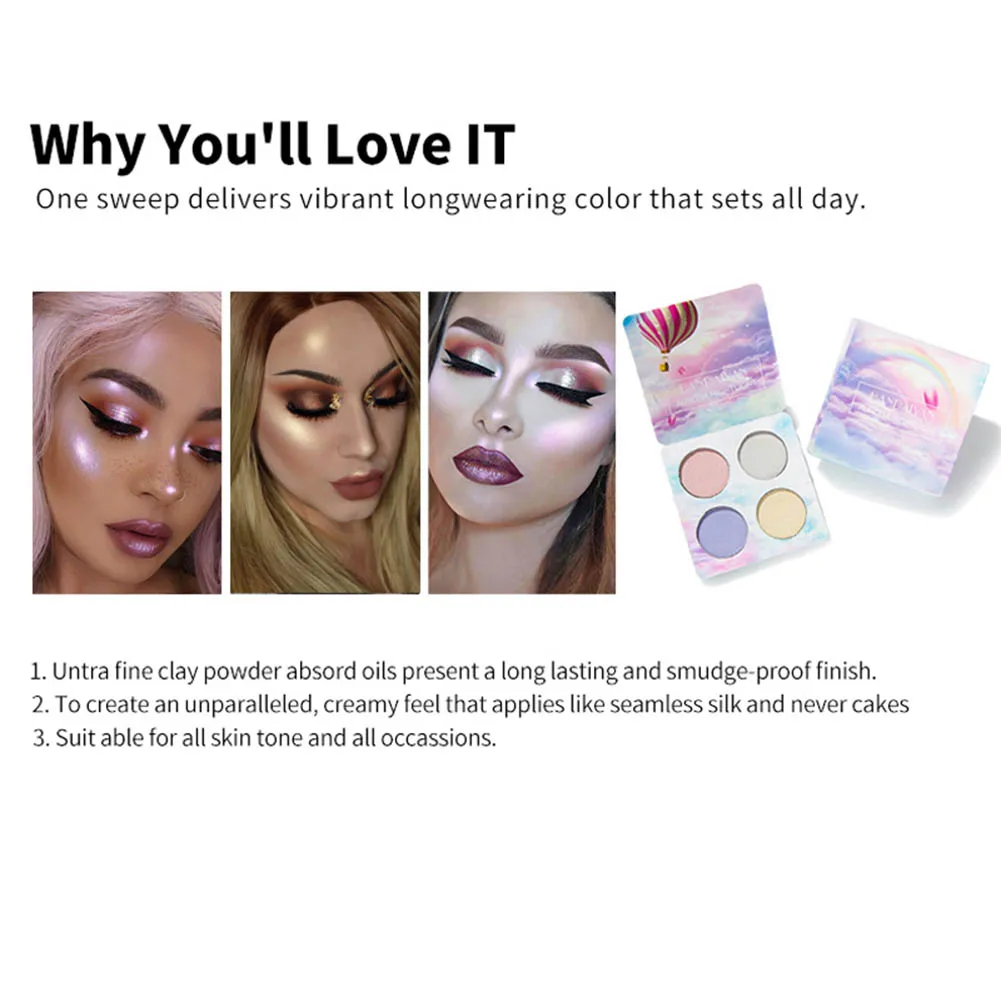 4 цвета Блеск Тени для век хайлайтер палитра Макияж лица порошок Косметика M88| |