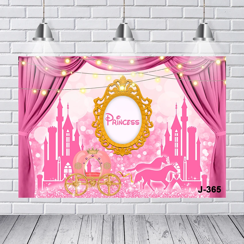 

Princess Birthday Party Backdrop for Photography Castle Unicorn Carriage Glitter Stars Customized Baby Portrait Photo Background