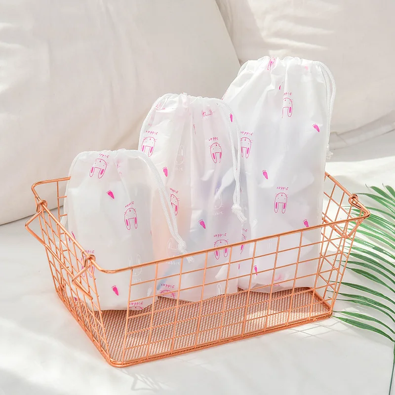 

Cartoon Transparent Frosted Drawstring Bags Portable Waterproof Travel Clothes Cosmetics Storage Packaging Bag Organizer