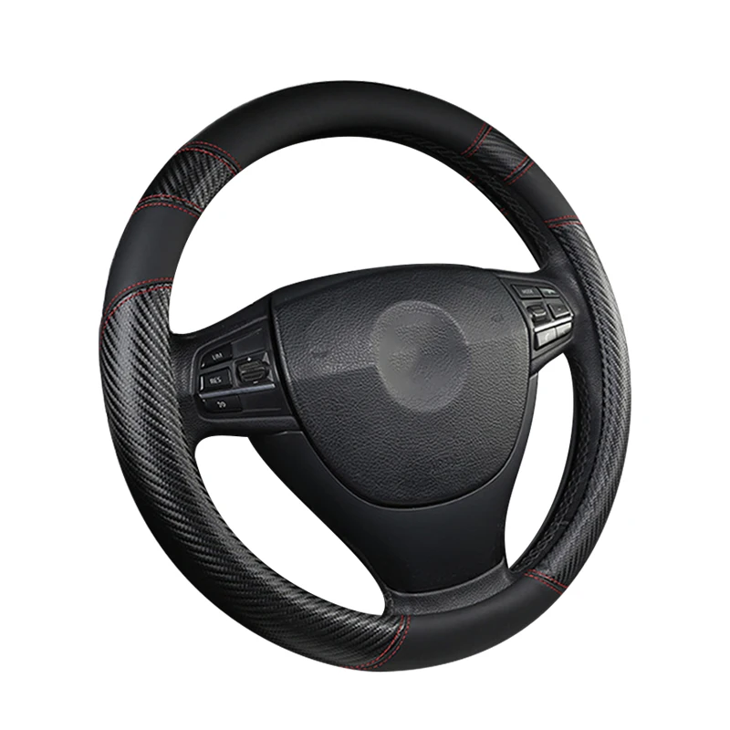 

LEDTENGJIE 37-38cm non-slip wear-resistant car steering wheel cover four seasons universal carbon fiber leather handle cover