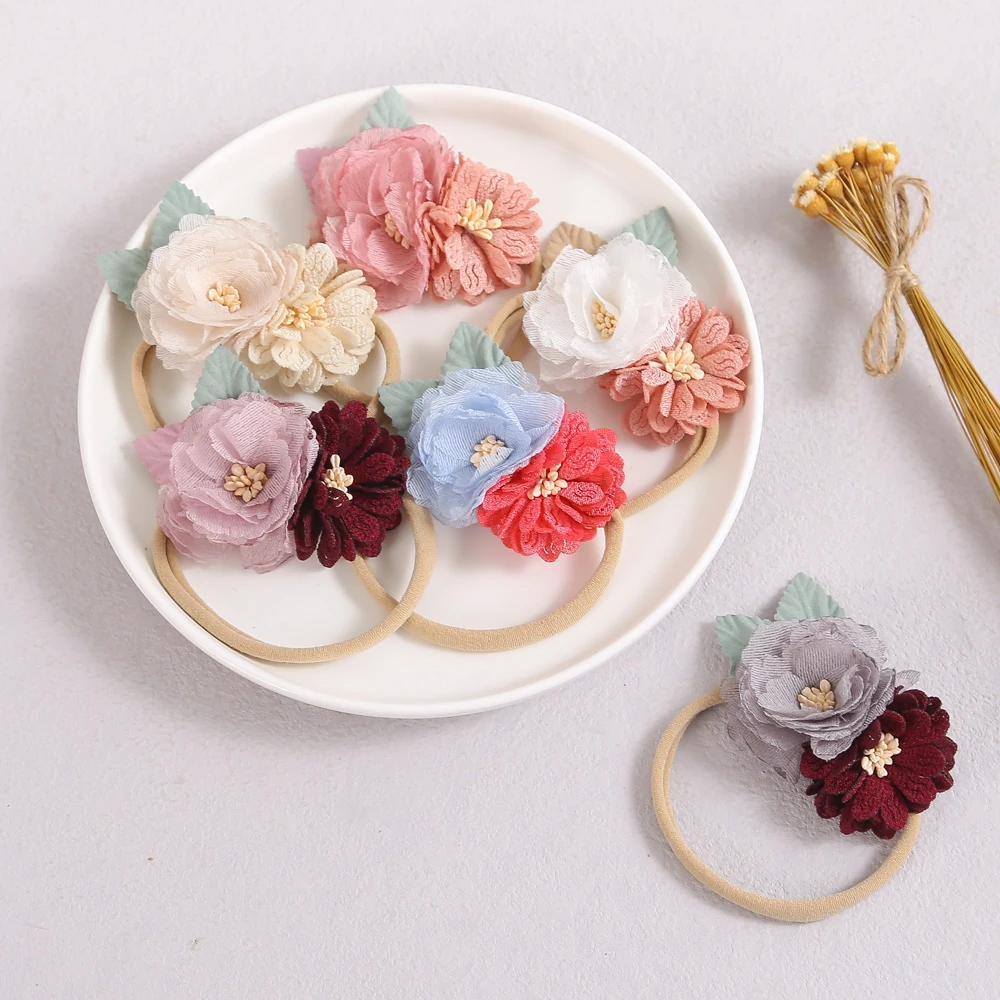 

18pc/lot Bebe Hair Accessories New Fashion Simulation Rose Flower Baby Nylon Headband Baby Artificial Pearl Floral Headbands