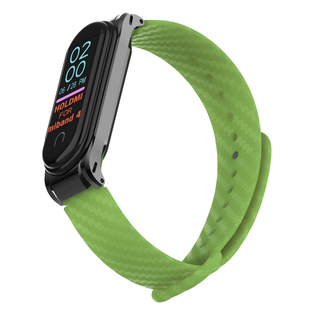 Hangrui mi Band 4 силиконовый чехол из углеродного волокна для Xiaomi mi band 4 ремешок металлический каркас браслет mi band 3 ремешок из нержавеющей стали