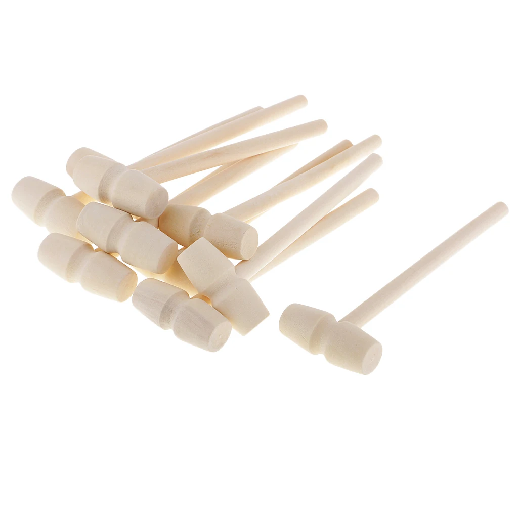 

10 Pieces Mini Natural Wooden Hammer Mallet for Dollhouse Playing House Supplies 140x43x19mm