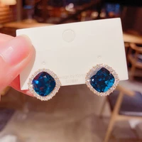 new style simple compact korean earrings trendy earrings blue micro inlaid zircon earrings womens jewelry wholesale