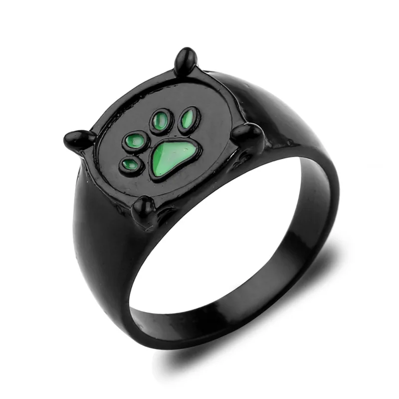 Милая Божья коровка Кот мультфильм Черный Зеленый Pawprint Ring модные черные кольца