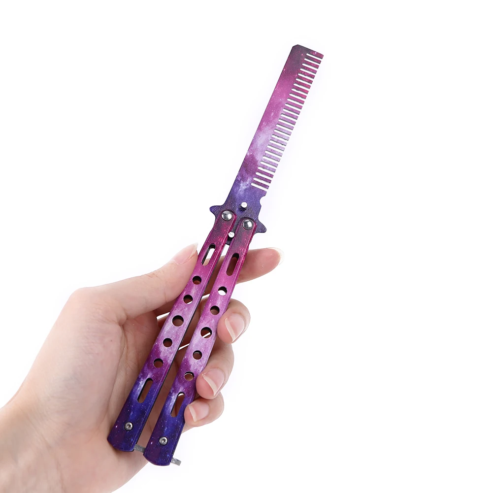 

New Hot Butterfly Knife Comb Stainless Steel Foldable Practice Training Butterfly Comb 3D Color Titanium Vintage Skeleton Comb
