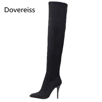 dovereiss fashion womens shoes winter new pointed toe stilettos heels suede sexy elegant red over the knee boots concise 32 45
