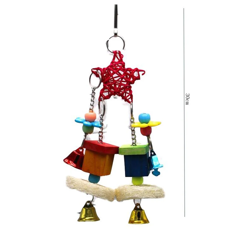 

Parrot Bird Toy Pentagram Rattan Wooden Stand Parrot Chewing Swing Toy Suspension Bridge Swing Pet Supplies