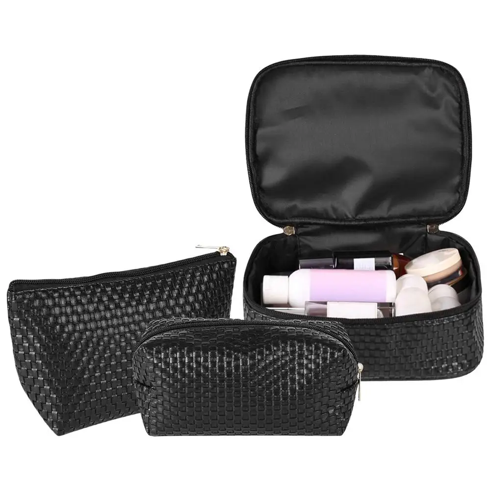 

Woven Pattern Pvc Cosmetic Bag Three-piece Wenxiu Nail Cosmetic Case Large Capacity Storage Dumpling Bag Portable