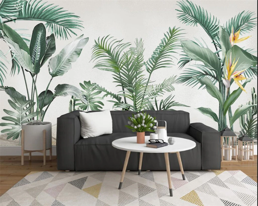 

Настенные обои на заказ, современный пейзаж, ручная роспись, растения, маленькие, свежие, для гостиной, спальни, фоновые настенные 3d обои