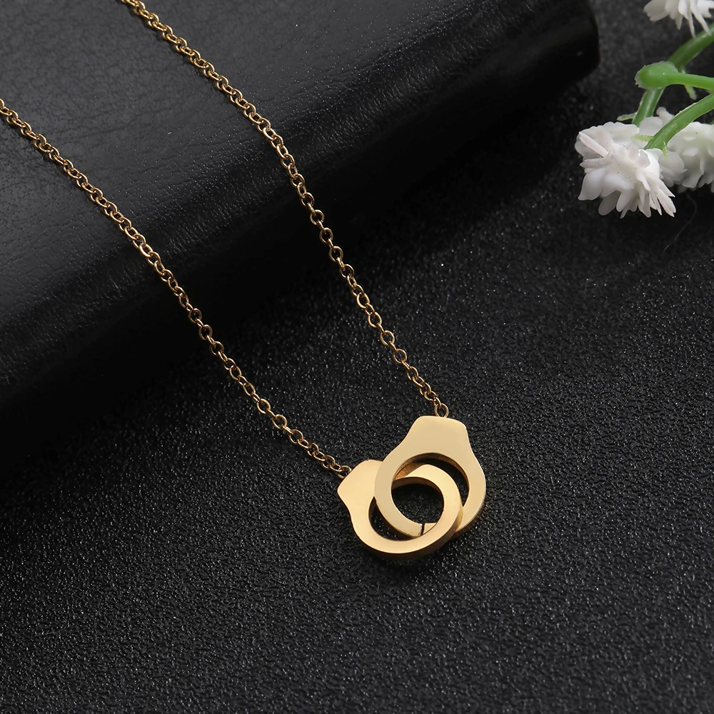 Skyrim Fashion Gold Color Stainless Steel Handcuff Necklace Women Statement Chain Choker Necklaces Jewelry Female Gift | Украшения и