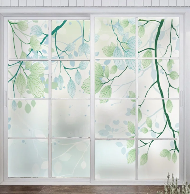 Custom Size Electrostatic Window Sticker Green Trees Decorative Privacy Protection Glass Film For Bedroom Bathroom Living Room