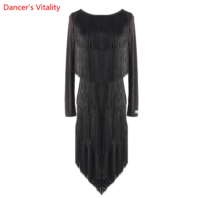 

Latin Dance Performance Clothes Women Adults Sexy Bandage Tassel Dress Chest Paddings Rumba Samba Tango Cha Cha Dancing Set