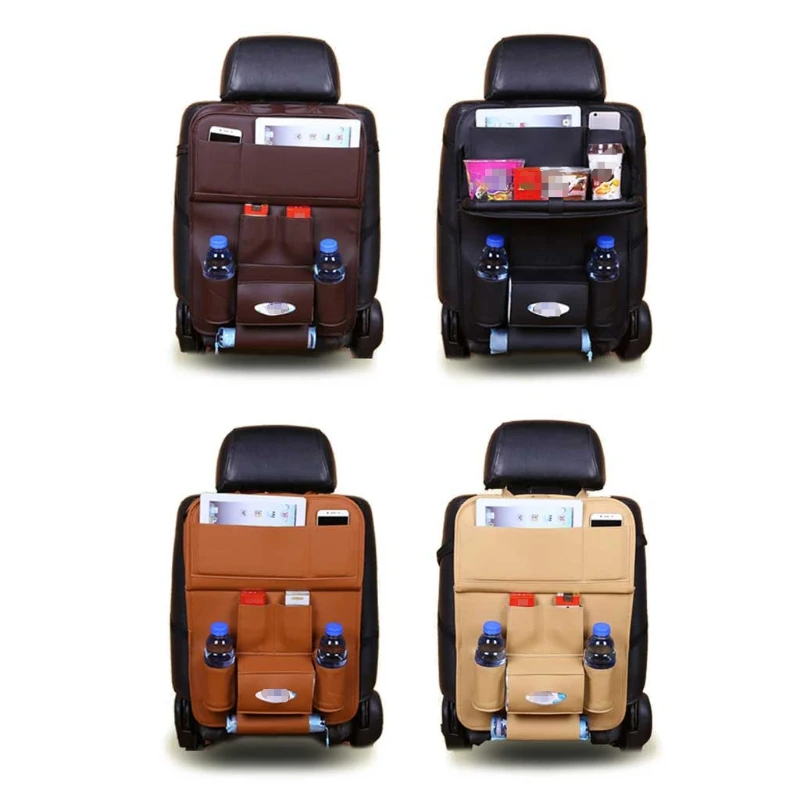 

Car Seat Back Organizer Pu Leather Pad Bag Foldable Table Tray Organizer Bags Phone Storage Pocket Travel Storage Bag T3EF