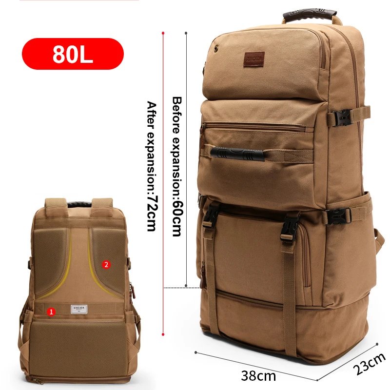50L 80L Large Capacity Men Backpack Outdoor Canvas Luggage Bags Women Travel Trekking Camping Mountaineering Package XA896M
