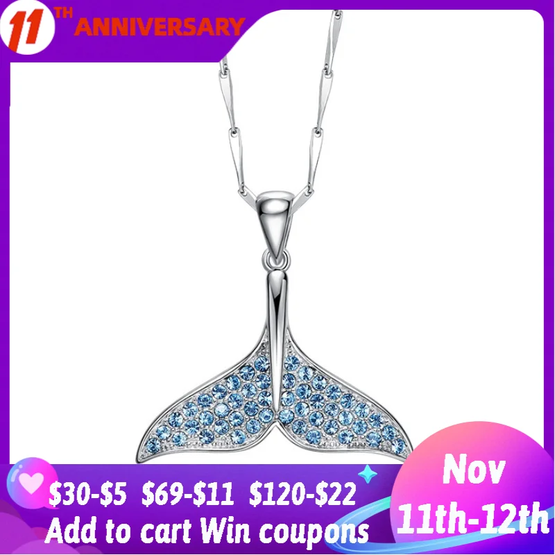 

Deep Sea Code Pendant Necklace Blue Mermaid Tail Zircon Jewelry 925 Sterling Silver Necklaces & Pendants for Women Best Gift