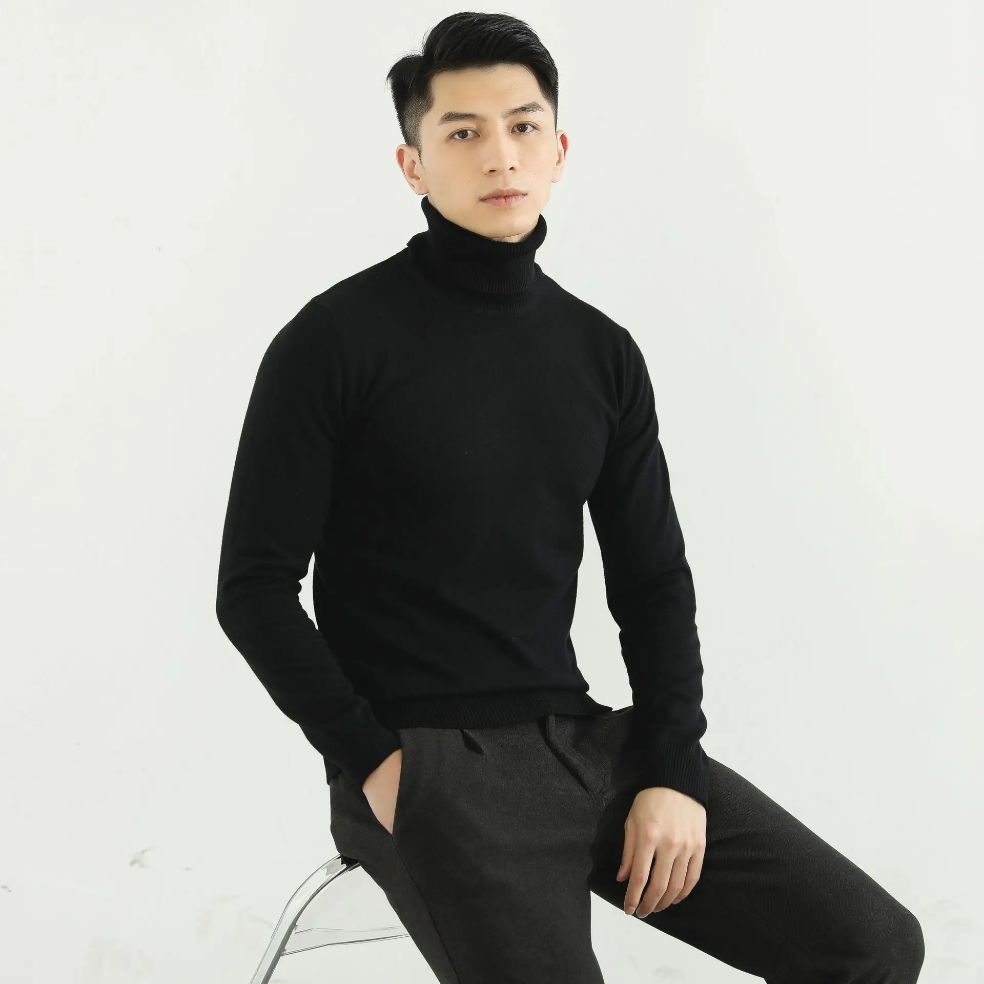

2021 Autumn and Winter New Men's Wild Thick Solid Color Turtleneck Sweater High Quality