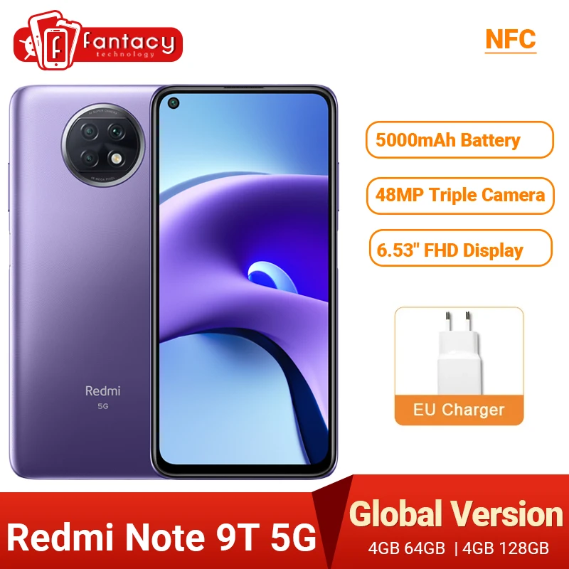 Смартфон Xiaomi Redmi Note 9T телефон с тройной камерой 48 МП FHD дисплей 6 53 дюйма Поддержка