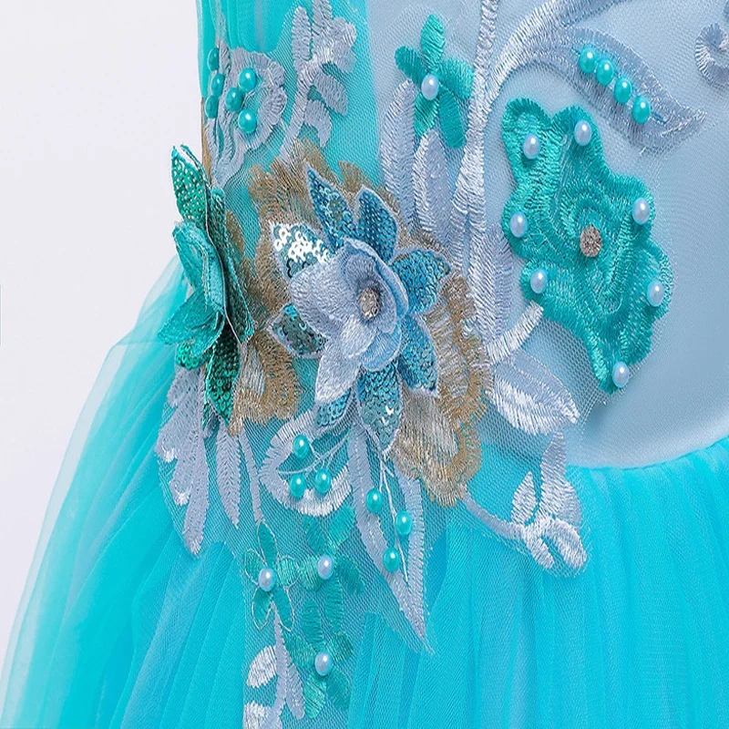 

Flower Girls Dress Crystal Appliques Sequined Embroidery Sleeveless Tulle Lace O-Neck Floor-Length Kids Party Princess Gown F266