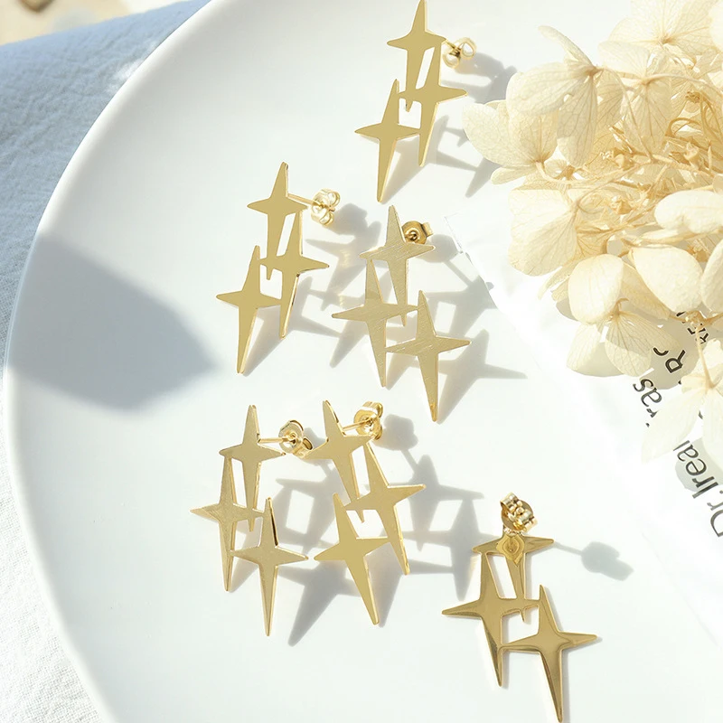 

FANSHIDI Luxury Temperament Cross Stud Earrings Stainless Steel Star Earring 18K Gold Plated Jewelry
