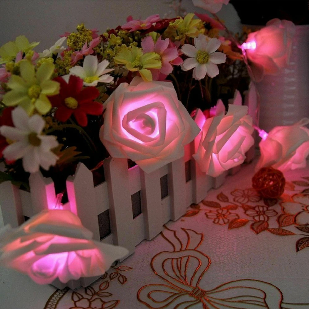 

2M 20 LED Rose Flowers LED String Lights Christmas Garland Indoor Bedroom Home Wedding New Year Decoration Battery Powered