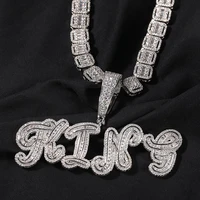 uwin custom name pendant with baguette necklace iced cubic zirconia letters charms hip hop fashion jewelry for gift
