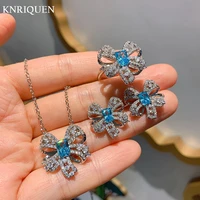 charms aquamarine gemstone pendant necklace ring stud earrings for women bowknot wedding party jewelry sets gifts accessories