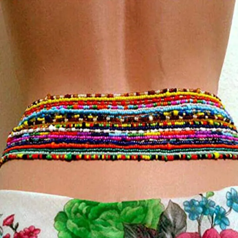 Cadena de cintura elástica Bohemia para mujer y niña, cadena Africana para el vientre, cuentas para el cuerpo, accesorios de joyería bohemios de verano