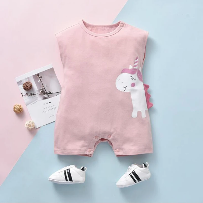 

2021 Summer Animal Baby Girl Clothes Pink Unicorn Newborn Bebe Boy Lion Dinosaur Rompers Kawaii Infant Outfit For Children