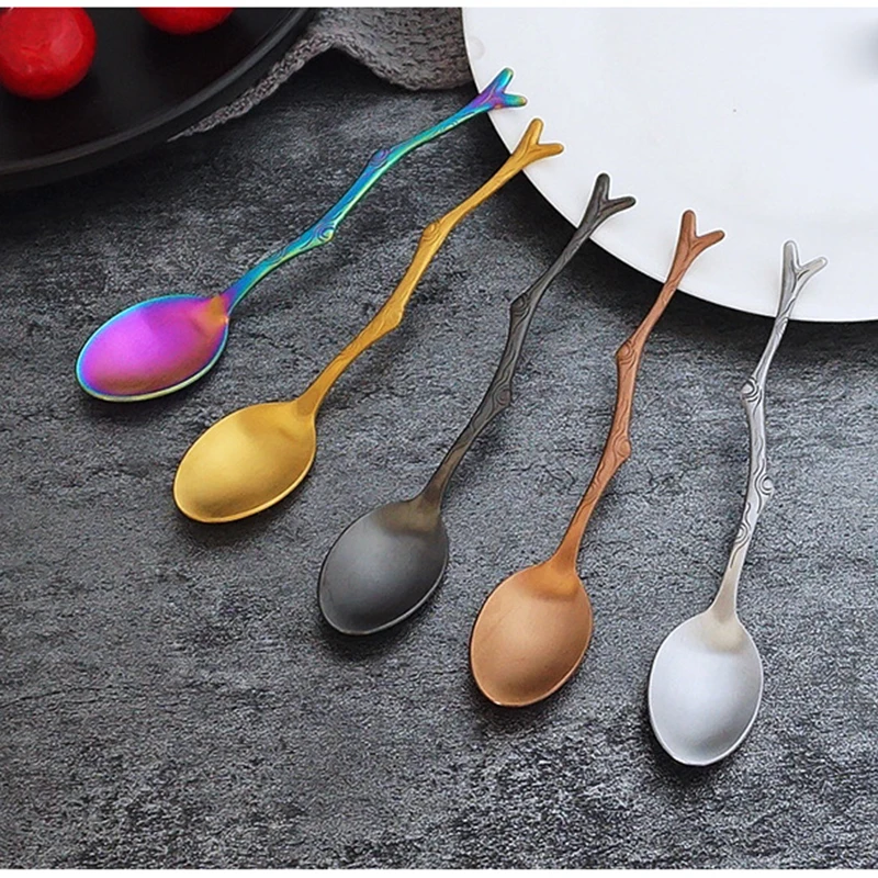 1 шт. Нержавеющая сталь ветки с узором из листьев Кофе Чай обеденная ложка посуда