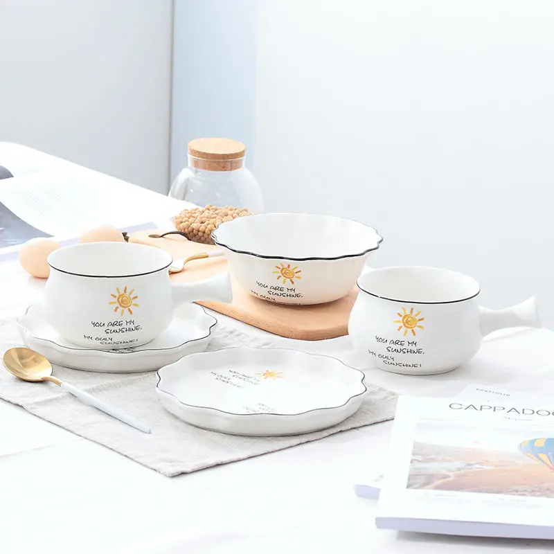 Wave Point Bowl Set Ceramic Dishes Cutlery Cute Breakfast Plate Cereal Small Glass Candy | Дом и сад