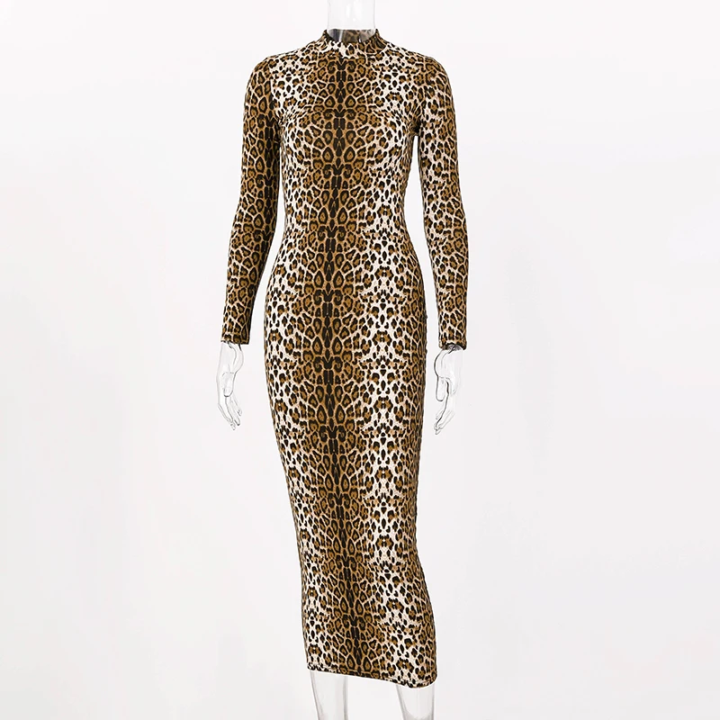 

Hugcitar leopard print long sleeve slim bodycon sexy dress 2019 autumn winter women streetwear party festival dresses outfits