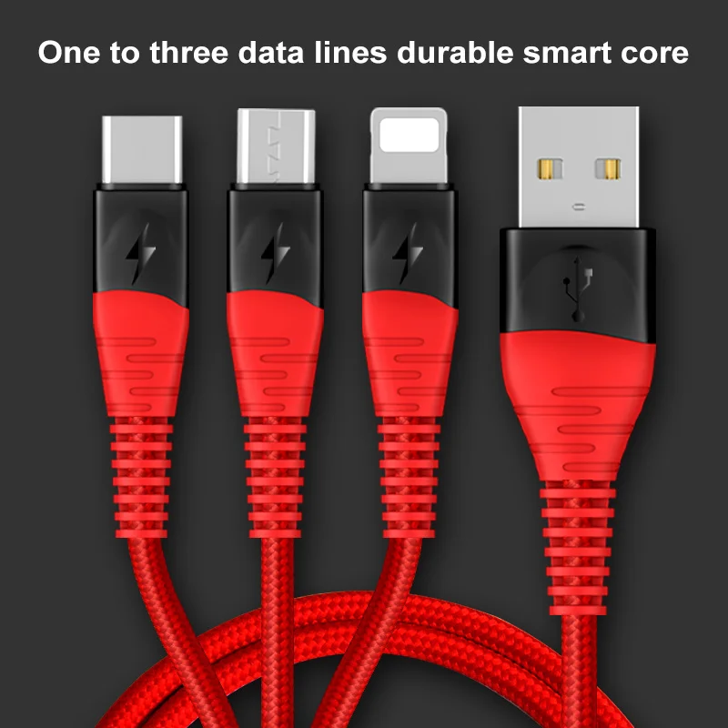 

Double Color 3 in 1 Cable iPhone 12 11 Pro Micro USB Type C 2.4A Wire For Xiaomi S9 Fast Charging Cord