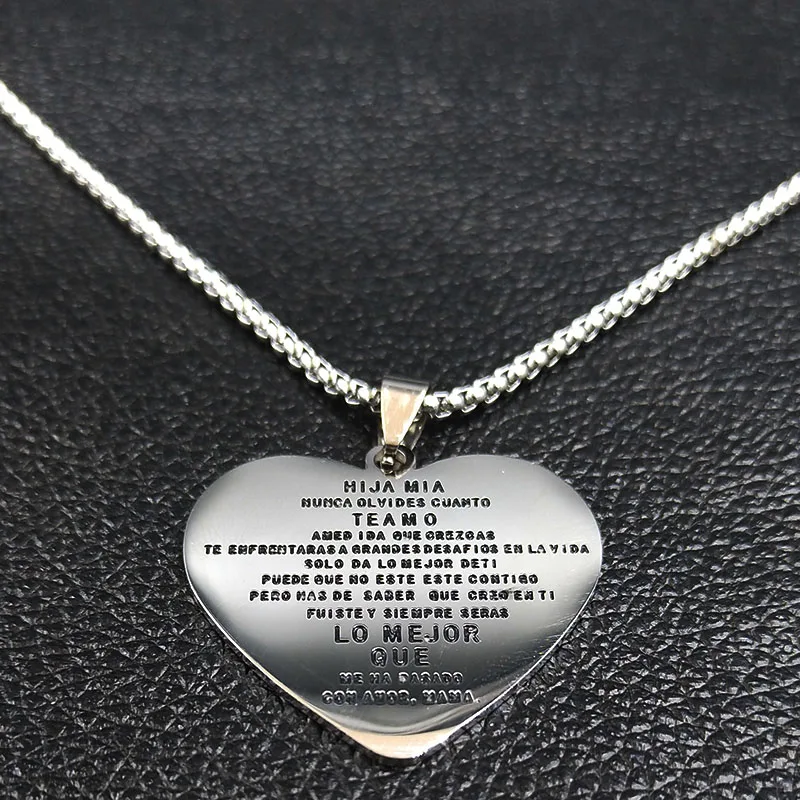 Fashion HIJA MIA NUCNCA OLVIDES CUANTO TE AMO Heart Stainless Steel Chain Necklace for Women MAMA Jewelry collares N583S01 images - 6