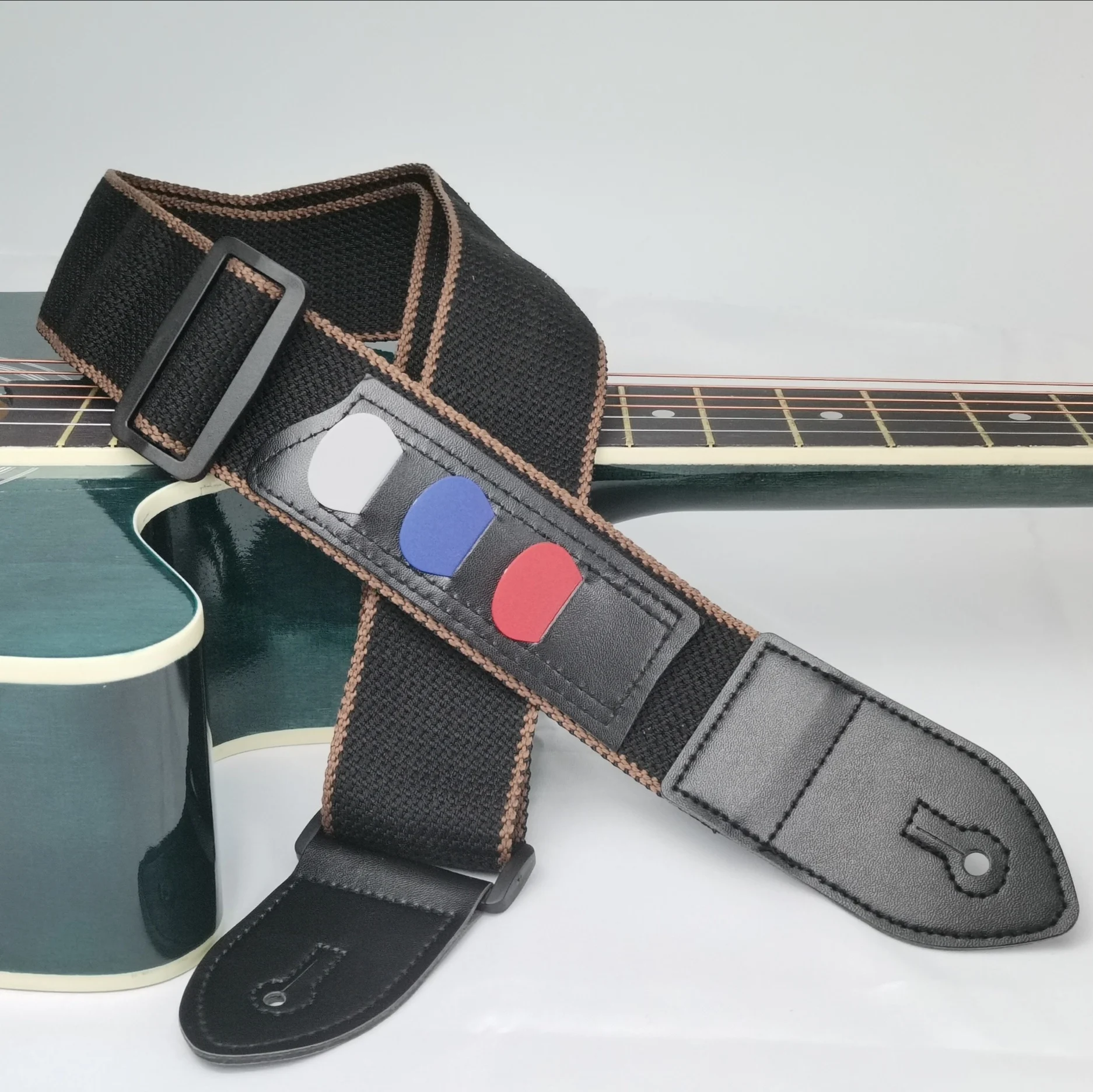 neue gitarre strap mit 3 picks halter pu leder enden elektrische oder akustische gitarre gitarre gürtel bass ukulele universal strap free global