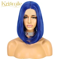 krismile lace wigs synthetic blue short bob wig middle part for women party daily wear high temperature gift drag queen cosplay