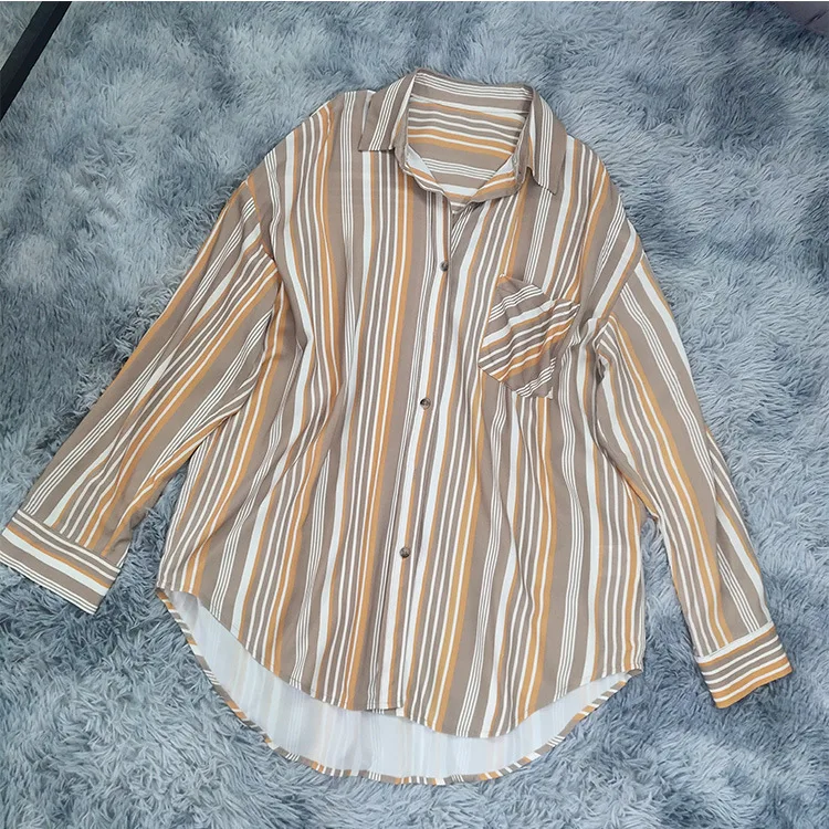 

Shirt 2021 Women Fall New Vertical Striped Shirt Casual Wild Loose Irregular Long Shirt
