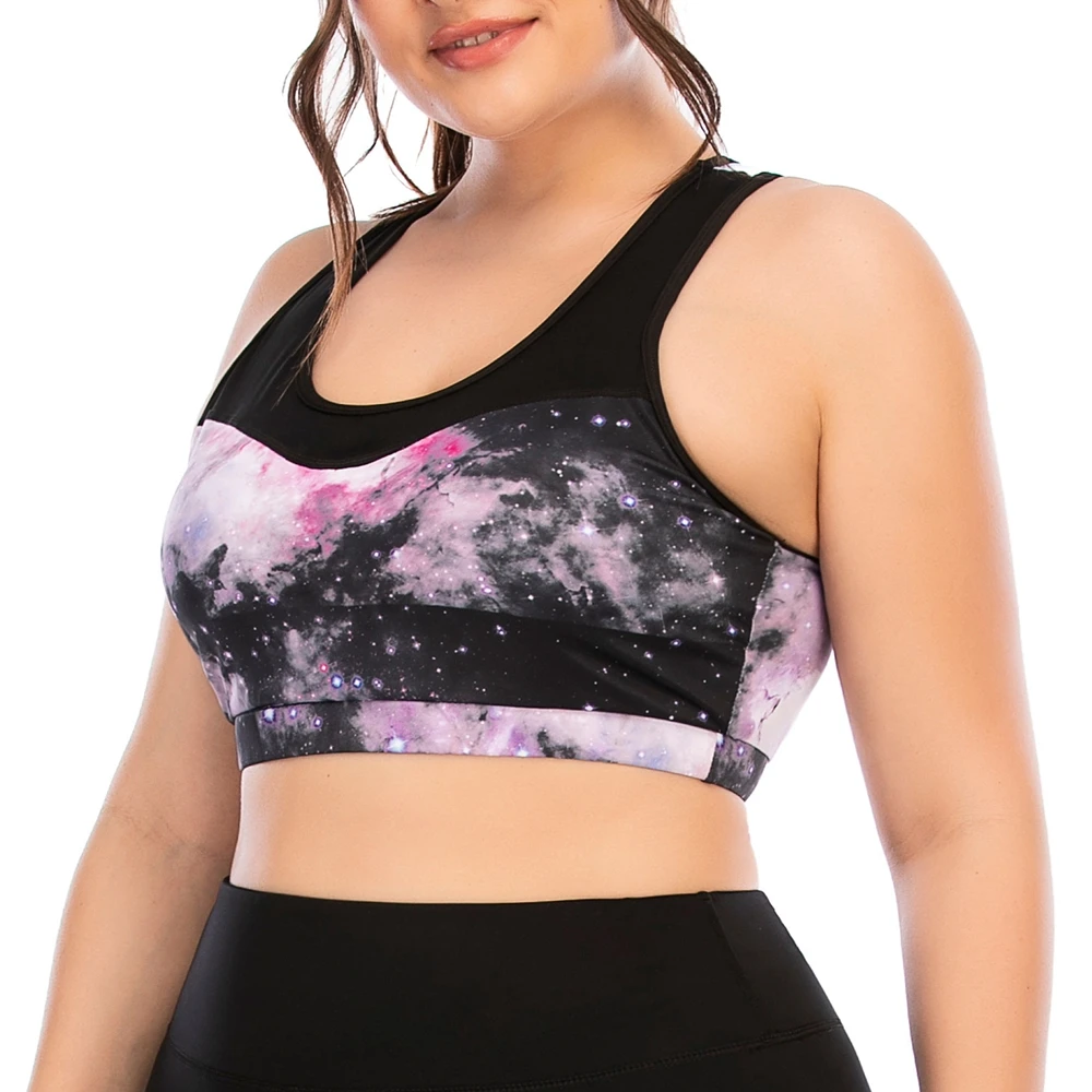 

Plus Size Women Fitness Bra Tie Dye Breathable Wide Shoulder Strap Sport Yoga Tank Top Yoga Seamless Pants Large Plus Size
