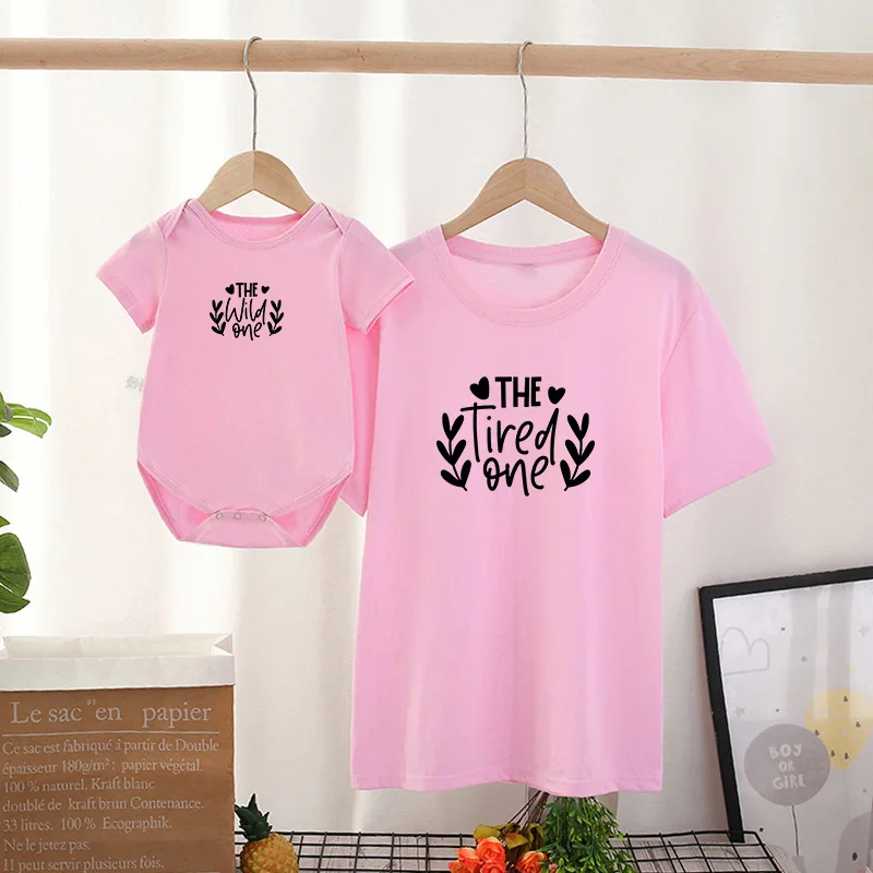 Ropa a juego para padres, madre y ni&ntilde;os, camiseta de manga corta con estampado rom&aacute;ntico y letras para padres e hijos-4
