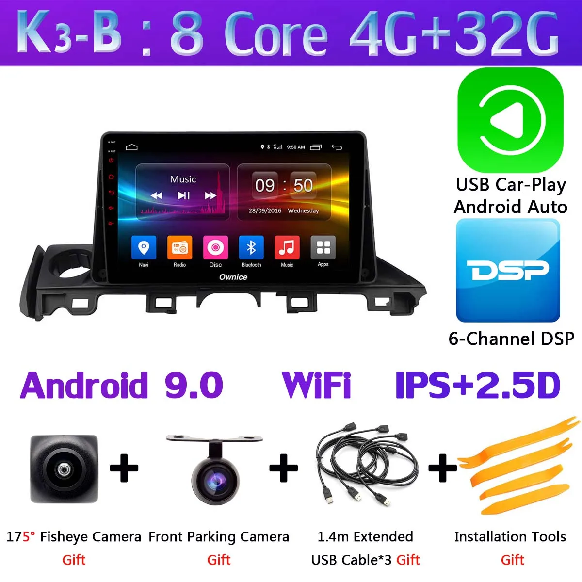 K3-B-CarPlay " 1Din 360 ° панорамный автомобильный dvd-плеер Android gps навигация для Mazda 6 III 3 GJ Atenza dzda6 автомобильный DSP Carplay - Цвет: K3-B-CarPlay