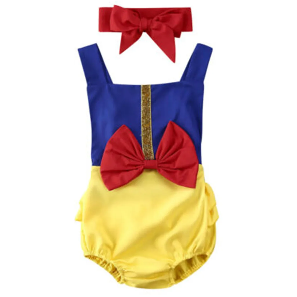 

Princess Baby Girls Clothing Ruffle Bow Baby Rompers + Bow Headband SUits Summer Cute Newborn Infant Outfits Baby Romper Sets