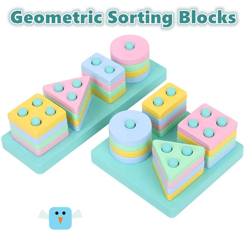 

Montessori Wooden Blocks Jigsaw Puzzle Geometry Cognitive Shape Color for Children's Kids Early Educational Toy