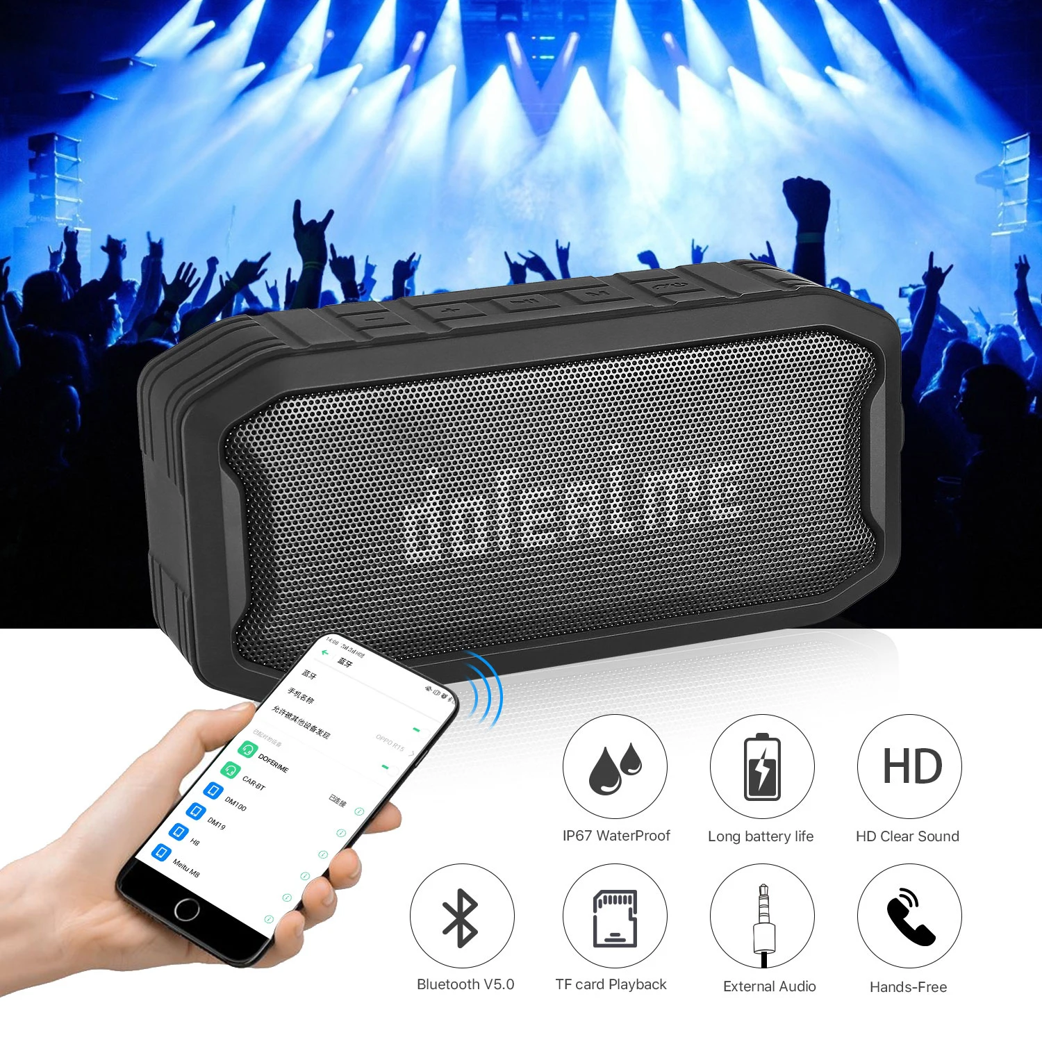 Водонепроницаемый динамик IP67 Bluetooth беспроводной сабвуфер 1200 мАч Мини громкий