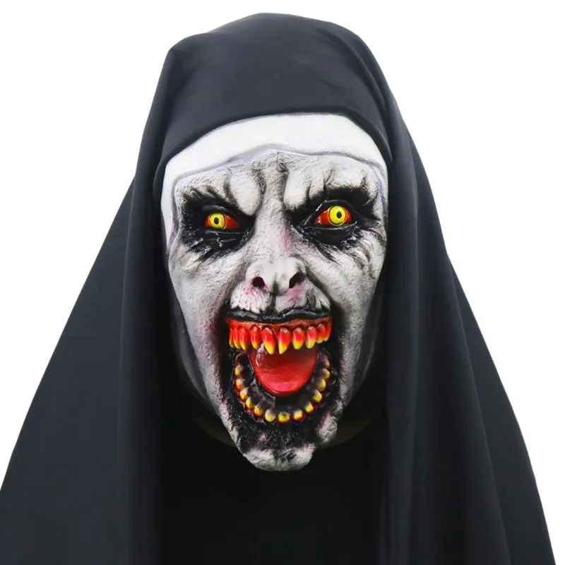 Страшная маска монахини косплей валак страшные латексные маски с шарфом на