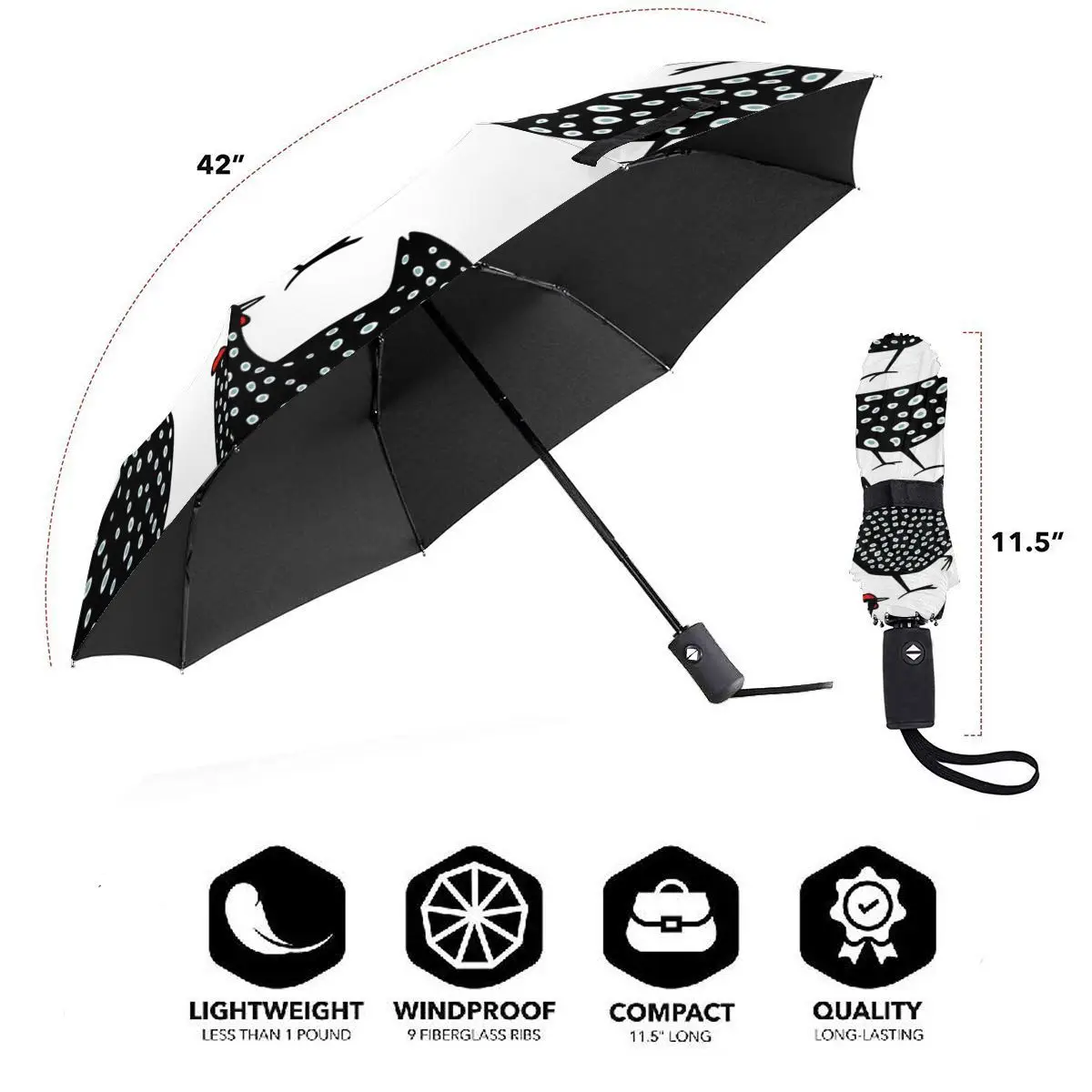 Offerte Resistente Al Vento Pieghevoli Donne Ombrello Automatico Auto Nero Macchiato Polli Farm Antivento Ombrelli Da Pioggia Per Gli Uomini Parasole